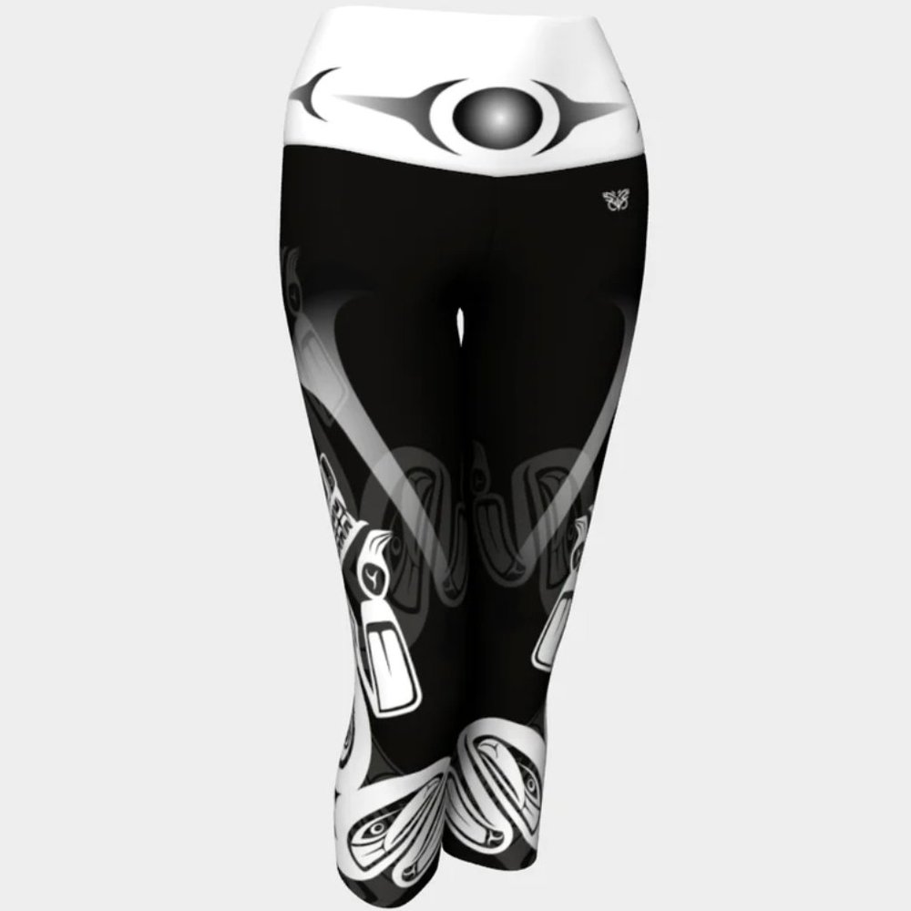 Finawear high-waisted capri leggings; Indigenous owned, Indigenous art